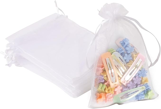 YHJZ 100PCS White Organza Bags, 4x6 Inch Small Mesh Bags Drawstring, Jewelry Gift Bags, Packaging Bags for Easter, Party, ...