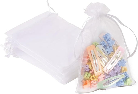 YHJZ 100PCS White Organza Bags, 4x6 Inch Small Mesh Bags Drawstring, Jewelry Gift Bags for Easter, Party, Festival, Bathro...