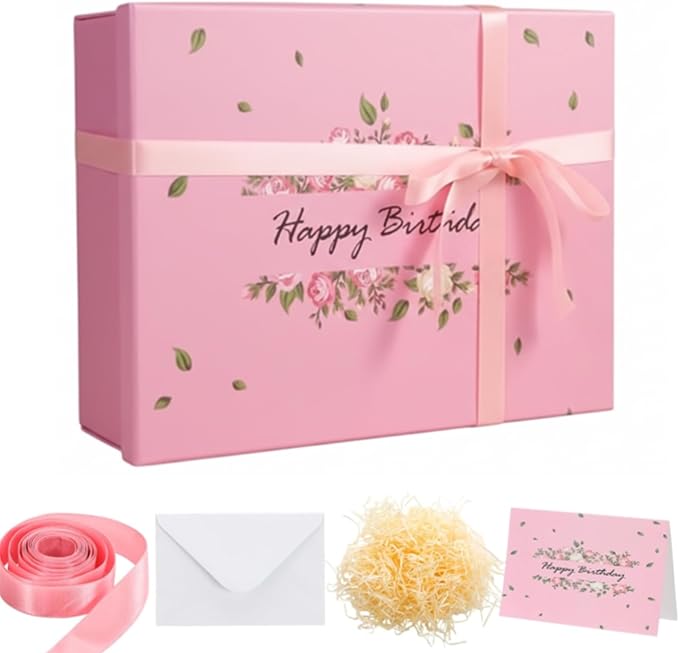 Ctosree 13 Inch Large Luxury Birthday Gift Boxes with Lids for Presents Pink Bow Ribbon Floral Style Gift Box Empty for Bi...