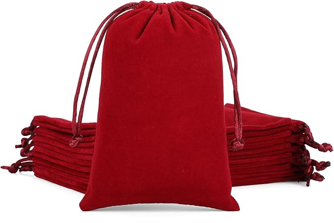 Tapleap Velvet Drawstring Bags, 12Pcs Red Jewelry Bags, 4x6, Church, For Wrapping Palm Crosses, Party Favors, Resin Runes,...