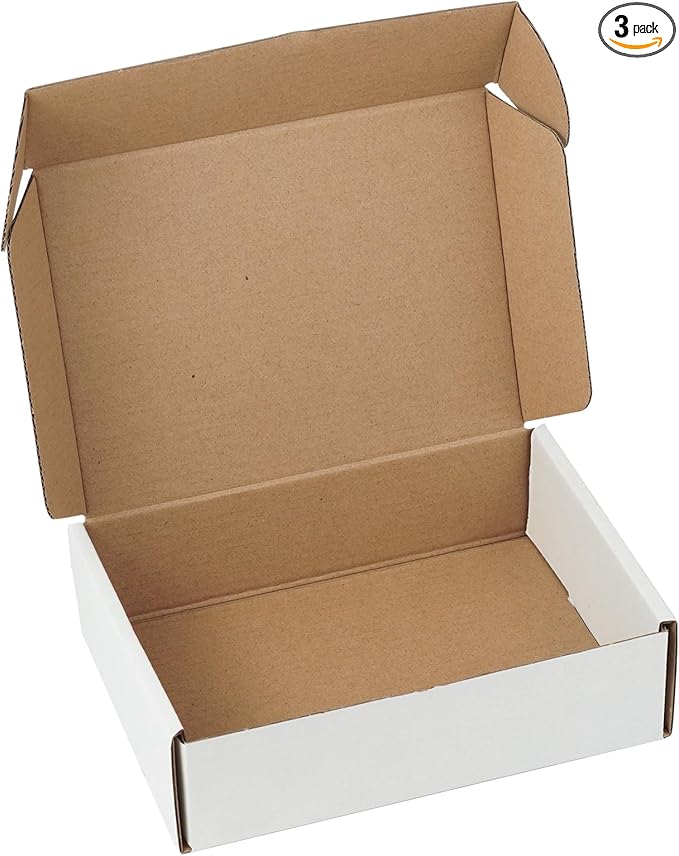 7"x5"x2" Shipping Boxes Set of 3, White Corrugated Cardboard Box Literature Mailer