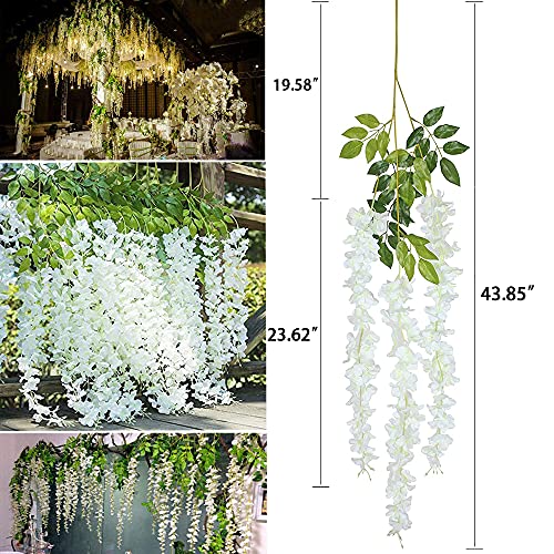 WEISPARK Fake Hanging Flowers - 12 Pieces 3.75 Feet/Piece Artificial Wisteria Vine Ratta Hanging Garland Silk Flowers for ...