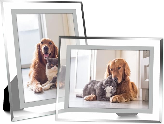 Vienrose 5x7 Picture Frame Set of 2, Clear Glass Photo Frames with Silver Edge, Horizontal or Vertical Display for Tableto...