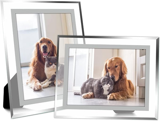 Vienrose 5x7 Picture Frame Set of 2, Clear Glass Photo Frames with Silver Edge, Horizontal or Vertical Display for Tableto...