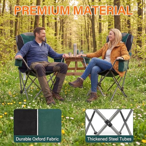 2 Pack Camping Chairs for Adults - Oversized Folding Lawn Chair with Angled Backrest,Heavy Duty 400lbs,Padded Camp Chairs ...