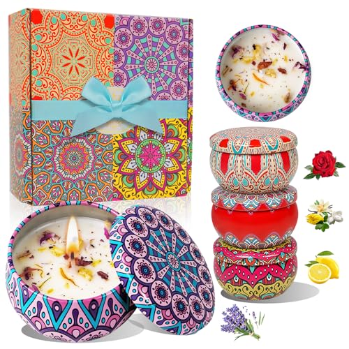 MILINITIQI 4 Pack Candles Gift Set for Women, Small Scented Candles with 8% Essential Oils, Natural Soy Candle with Floral...