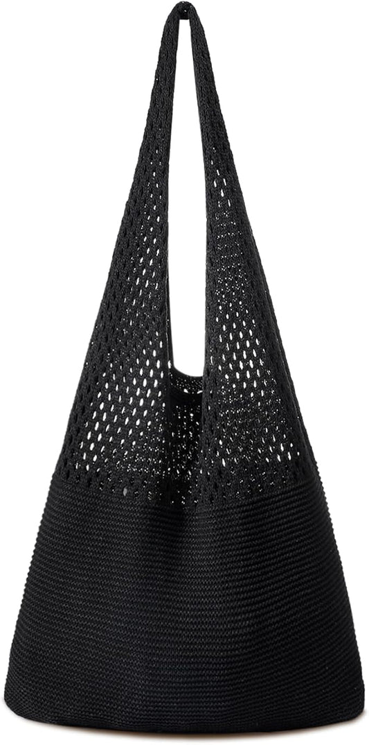 Pleneal Crochet Tote Bag, Mesh Beach Bag, Knitted Shoulder Beach Bags for Women Vacation Aesthetic Hobo Tote Bags