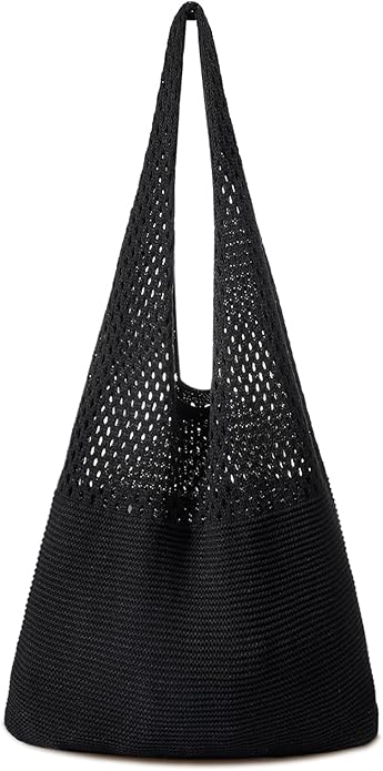 Pleneal Crochet Tote Bag, Mesh Beach Bag, Knitted Shoulder Beach Bags for Women Vacation Aesthetic Hobo Tote Bags