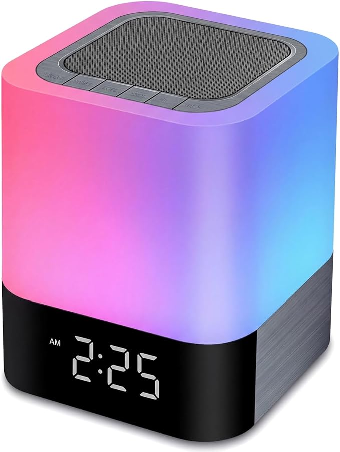 Gallstep Night Lights Bluetooth Speaker, Alarm Clock Bluetooth Speakers Touch Sensor Bedside Lamp Dimmable Multi-Color Cha...