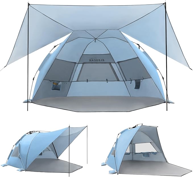 Elegear CumbreX™ Beach Tent with 360° Removable Canopy, 4-6 Person Pop Up Sun Shade Shelter, UPF 50+ Automated Installatio...