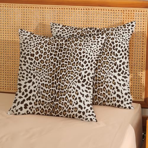 OFIRD Leopard Pillow Covers 18x18 Inches Pack of 2,Cheetah Print Brown Throw Pillow Covers Animal Skin Modern Pillowcase D...