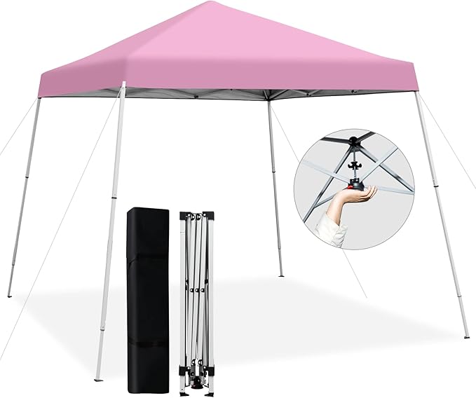 Tangkula 10x10 Ft Pop Up Canopy, Slanted Leg Outdoor Canopy Tent with Center Lock, UPF50+ Sun Protection, 4 Stakes, 8 Rope...
