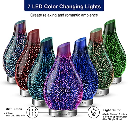 MAXWINER Essential Oil Diffusers Ultrasonic 3D Glass Aromatherapy Diffuser, Auto Shut-Off, Timer Setting, 7 Colors LED Lig...