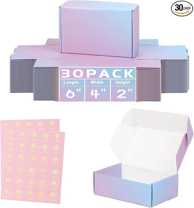 DERZIFUN 6x4x2 Inch Small Shipping Boxes for Small Business, 30 Pack Purple Mailing Boxes Corrugated Cardboard Mailer Gift...