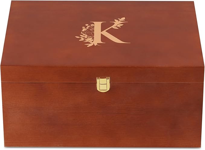 InnoBeta Personalized Keepsake Box, Wooden Storage Boxes, Large Keepsake Boxes with Lid for Memory Treasure, Initial K