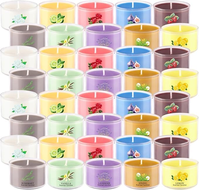 AYIQIW 40 Pack Scented Candle Set, 10 Fragrances, 35g Natural Soy Wax Candles with Smokeless Cotton Wicks, Ideal for Home ...
