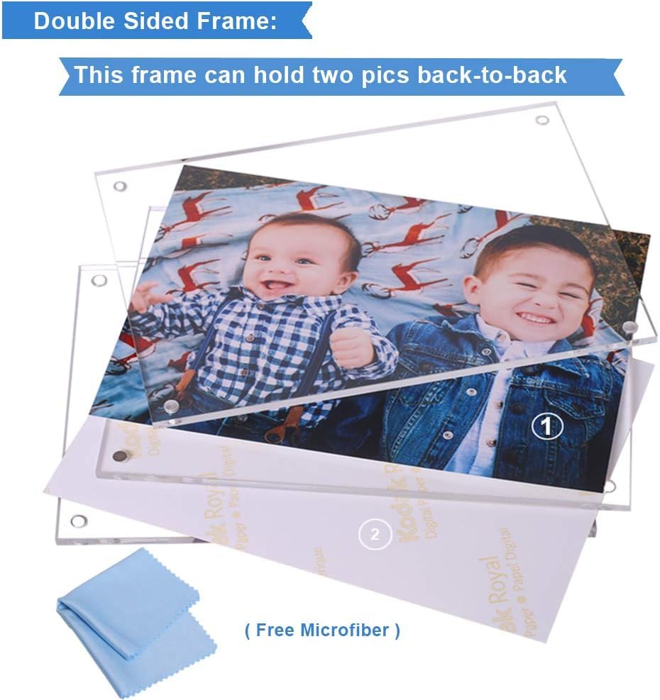 JUOIFIP 5 Pack Acrylic Picture Frame 5x7 Clear Double Sided Magnetic Picture Frameless Desktop Display Photo Frame with St...
