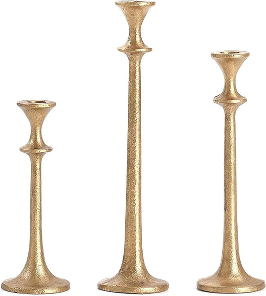 Wenbery Gold Taper Candle Holders Set of 3, Heavy Candlestick Holders Decorative Candle Stand for Table Centerpiece, Cast ...