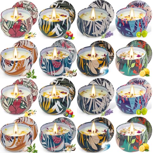 16 Pack Soy Wax Scented Candle Gift Set, Bulk Value Aromatherapy Candles with Fresh Green, Sea Salt & Sage, Coconut Vanill...