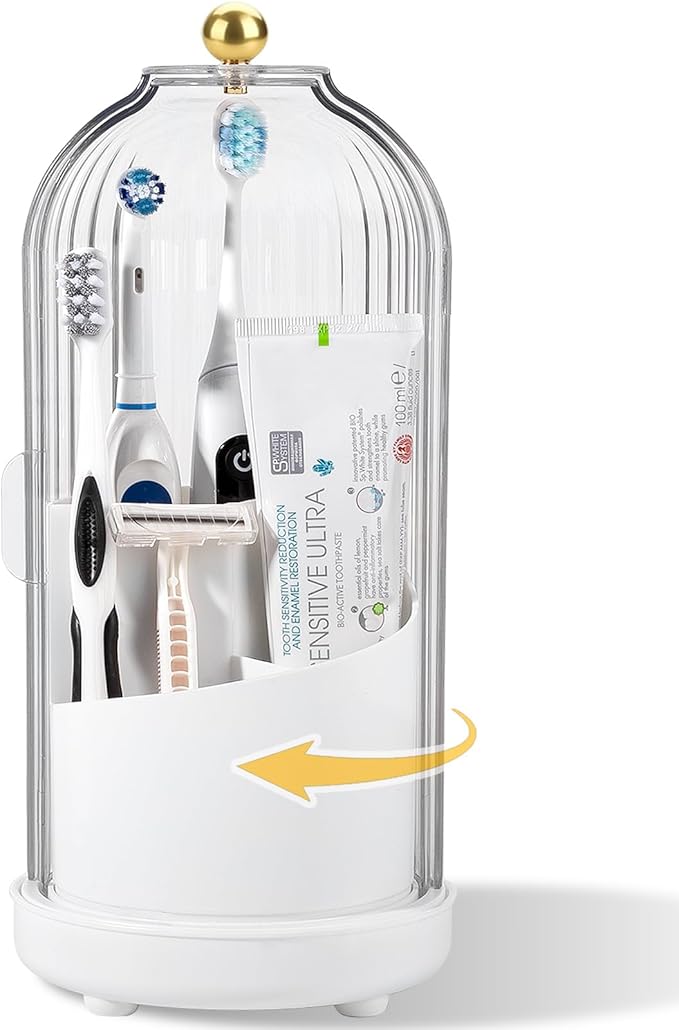 Rotating Toothbrush Holders with Cover, Dustproof Toothbrush Holder with Sliding Lid Electric Tooth Brush and Toothpaste O...