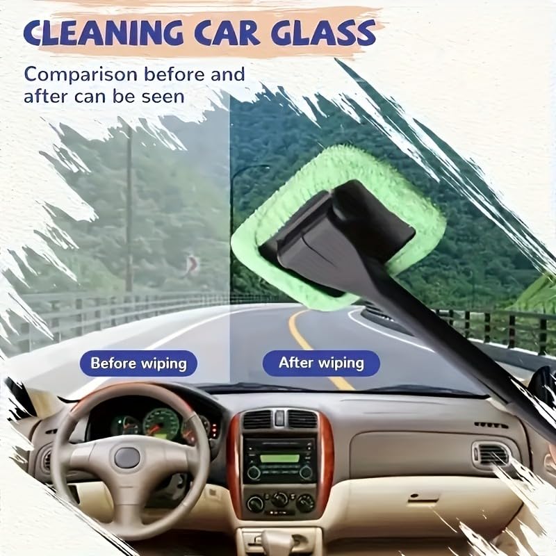 Ariettie Car Windshield Cleaning Tool, Microfiber Window Cleaner with 7 Washable and Reusable Cloth Pad & Long Handle &1 C...
