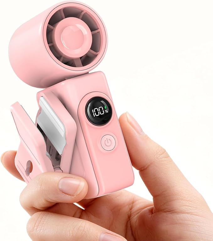 Portable Clip-On Mini Fan, Hands-Free, Turbo Personal Handheld Fans Rechargeable w/ 4 Wind & LED Display, Pocket Size Summ...