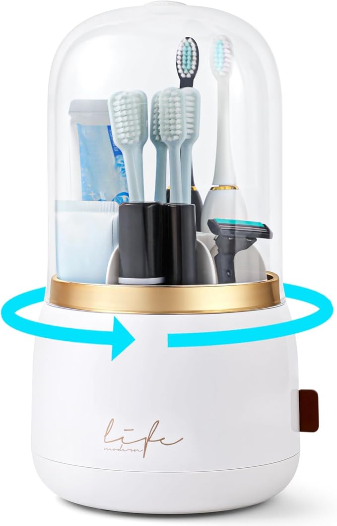 Toothbrush Holders for Bathrooms,Rotating 5-Slot with Cover and Draining Water,Kids Electric Toothbrush Holder and Toothpa...