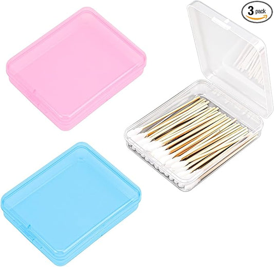 3-Piece Portable Travel Pad Holder - Bathroom Countertop Storage Organizer - Cotton Pad, Swab, Floss Dispenser (Blue, Pin...