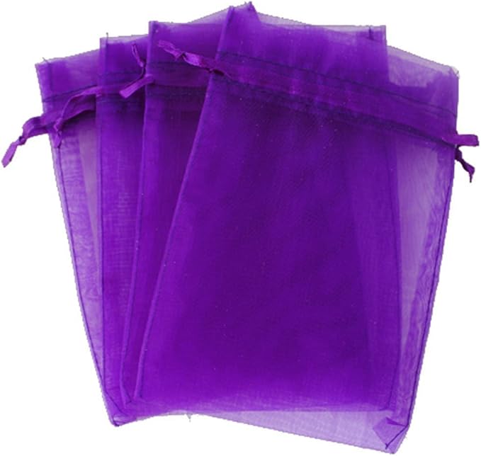 G2PLUS Purple Organza Bags 4x6 in, 100PCS Drawstring Organza Bags, Sheer Mesh Jewelry Pouches, Lavender Wedding Party Fest...
