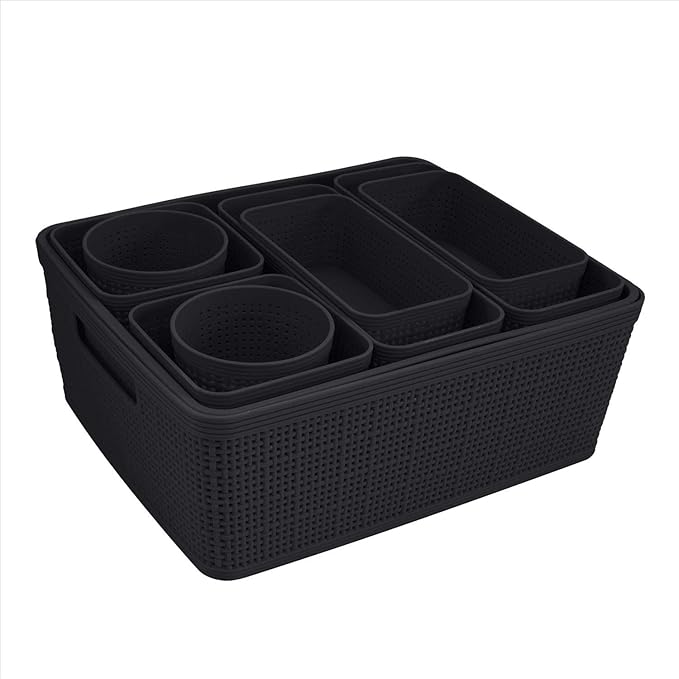 Simplify 10 Piece Organizing Set | Multiple Size Bins | Multipurpose | Office | Desk | Dorm | Bathroom | Storage Basket | ...