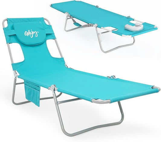#WEJOY Folding Tanning Chair with Face Hole, 5 Positions Face Down Beach Lounge Chairs with Pillow for Outside Sunbathing ...
