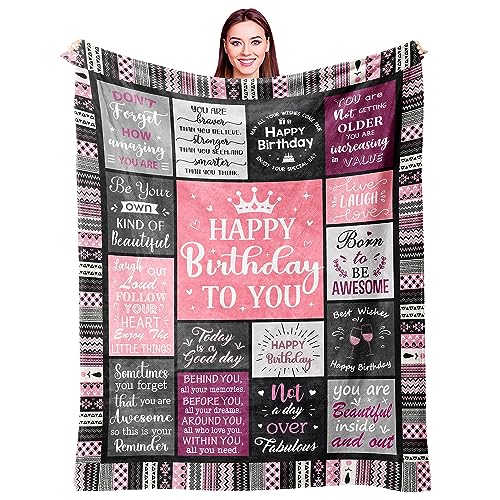 Ivivis Birthday Gifts for Women Girls Throw Blanket 60"X50", Happy Birthday Decorations for Woman, Gifts for Women Birthda...