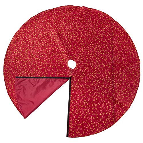 SARO LIFESTYLE Lala Collection Ari Embroidered Christmas Tree Skirt, 52", Burgundy