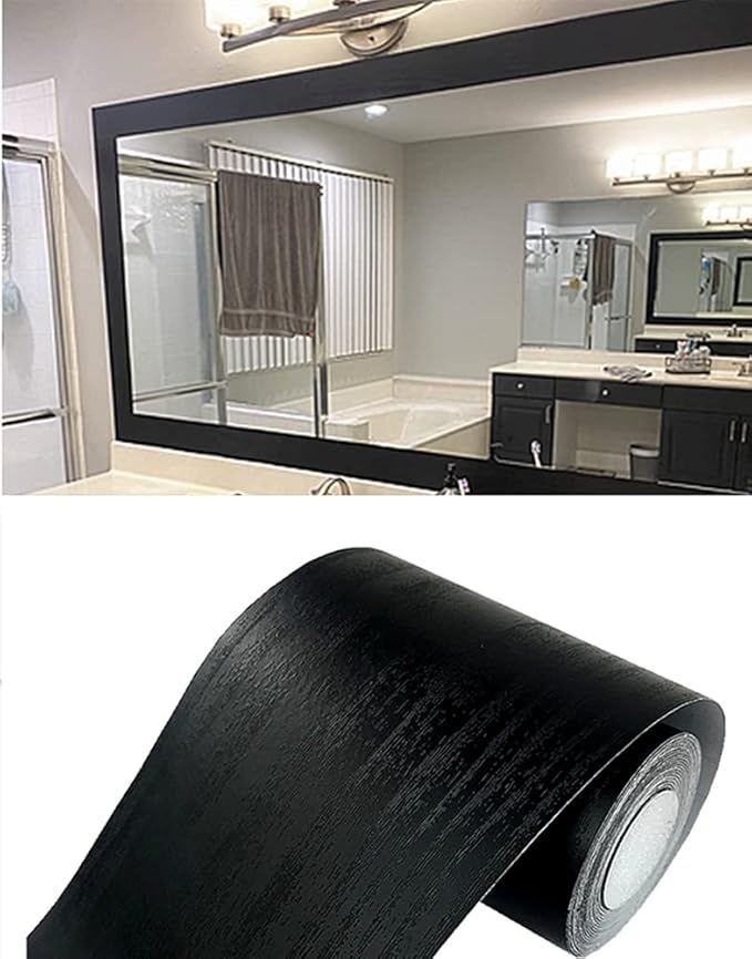 Teemall 10M Black Wood Grain Removable PVC Waterproof Border Wall Decor Removable Self Adhesive Kitchen Bathroom Tiles Sti...