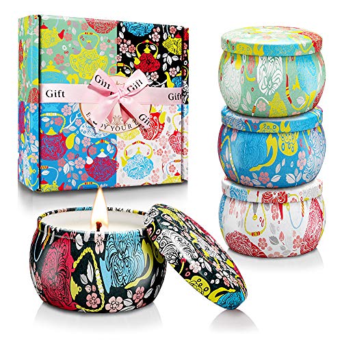 Scented Candles Gift Set, Aromatherapy Candles for Home Scented, 4.4 Oz Pack of 4 Tin Long Lasting Soy Candle, Birthday Gi...