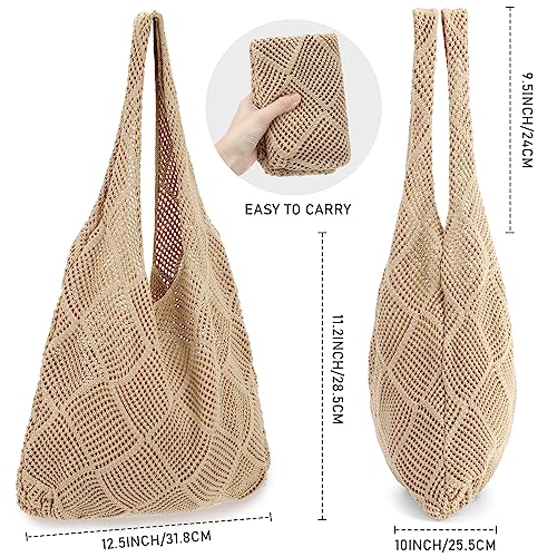 hatisan Crochet Bags for Women - Summer Beach Tote, Aesthetic Hippie Knit Bag