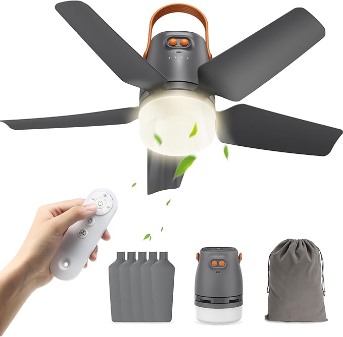 Portable Ceiling Fan with Light & Remote,20" 20400mAh Battery Operated Outdoor Ceiling Gazebo Fan for Patios/Canopy/Cruis...