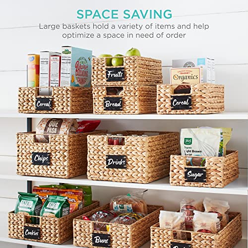 Best Choice Products Set of 4 9x12in Water Hyacinth Pantry Baskets, Woven Organizers w/Chalkboard Label, Chalk Marker - Na...