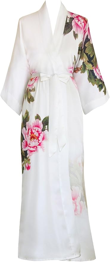 OLDSHANGHAI Luxury Kimono Robe for Women | Long Floral Robe | Original Design | Removable Waist Tie Closure
