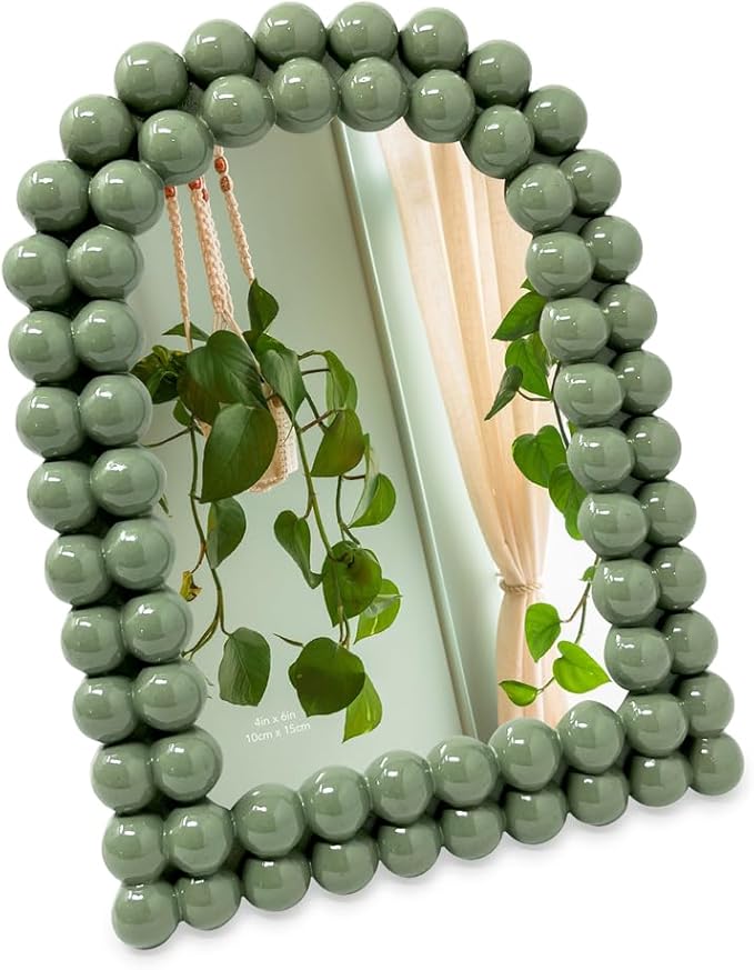 Isaac Jacobs 4x6 Glossy Rosemary Green Double Bauble Arch Photo Frame with Black Fabric Easel, Tabletop, Wall-Mountable, S...