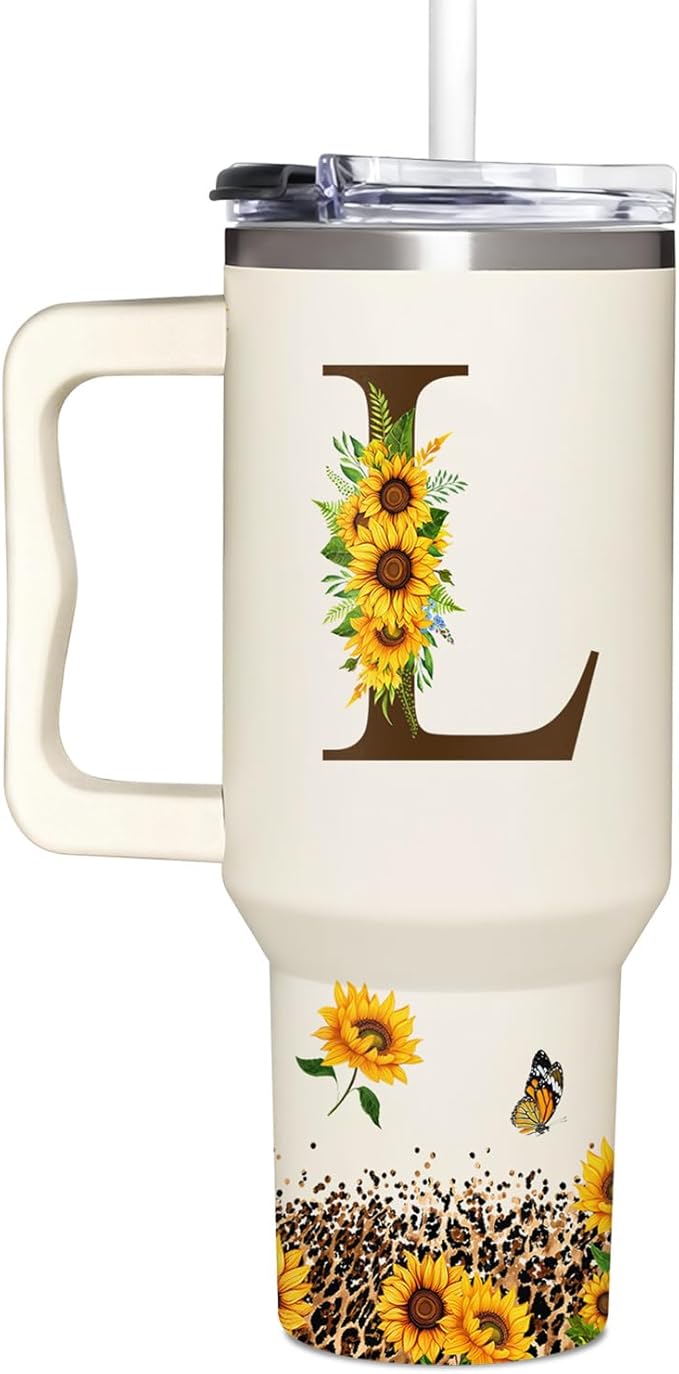 Personalized Birthday Gifts For Women - Sunflowers Monogrammed Cup For Boss Day, Christmas - Customized Gifts For Women, M...