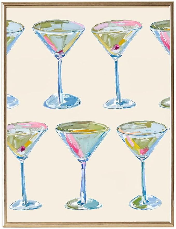 Trendy Cocktail Art Print Martini Glasses Wall Art Modern Bar Cart Decor Preppy Aesthetic Canvas Prints Modern Watercolor ...
