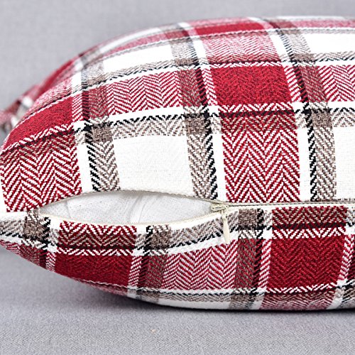 NATUS WEAVER 2 Piece Burgundy White Checker Pillow Case Soft Linen Square Decorative Throw Cushion Cover Pillowcase with H...