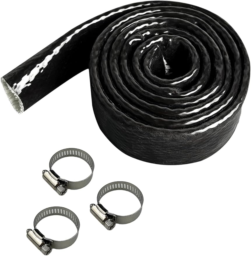 YAMAKATO 5/8" ID Heat Shielded Fire Thermo Armor Fire Sleeve Silicone Coated Fiberglass Heat Protection w/ 3 Clamps for Au...