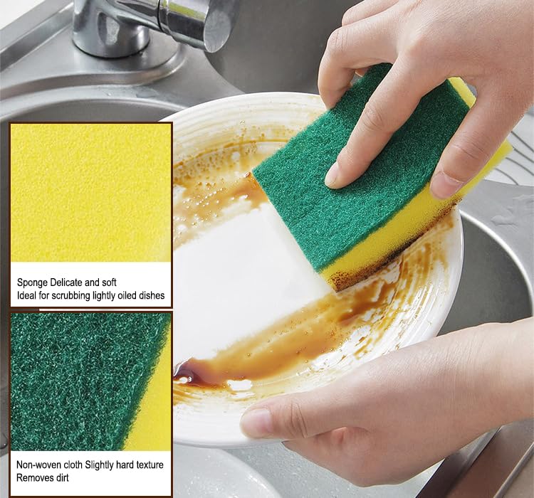 15 Pack Kitchen Cleaning Sponges, Dual Side Cleaning Dish Sponges Cleaning Supplies for Home and Kitchen, Anti-Scratch Scr...