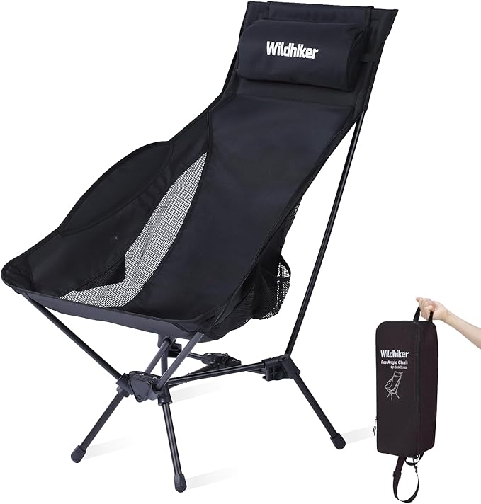 Wildhiker Portable Compact Folding Camping Chairs – Lightweight High Back with Pillow, Deep Recline, ArmPads, Side Pocket...