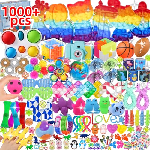 BILLFULL 1000 Pcs Party Favors for Kids, Fidget Toys Bulk, Birthday Gift Toys, Fidgets Stocking Stuffers, Treasure Box Par...