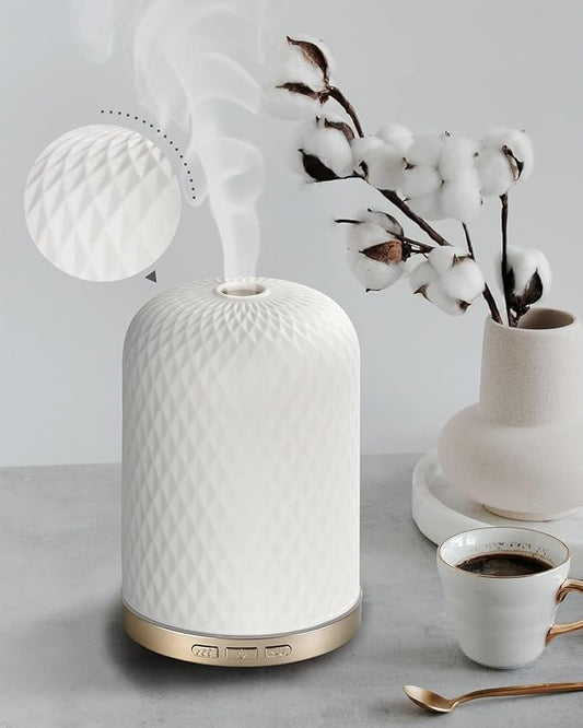 Essential Oil Diffuser - 2.4MHz Ultrasonic Ceramic Diffuser with Pulse/Continuous Mist & Night Light, Waterless Auto-Off, ...