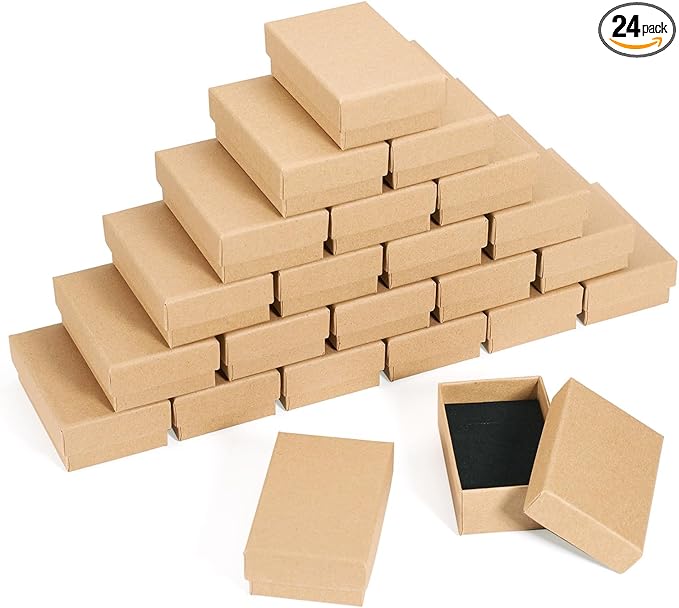 Craftdady 24pcs Tan Jewelry Gift Boxes 3 x 2 x 1 Inch Small Gift Boxes Cardboard Necklace Boxes Earring Pendants Boxes Rec...