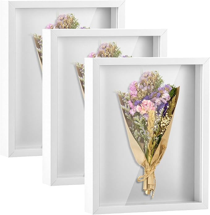 QWORK 8 x 10in Shadow Box Picture Frames - MDF Wood with Acrylic Front, 3 Pack Square Shadow Boxes Display Cases for Photo...